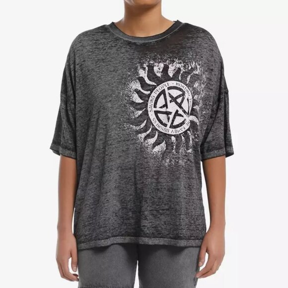 Hot Topic Tops - Supernatural Anti-Possession Symbol Burnout Girls Oversized T-Shirt